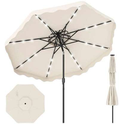 9 ft Solar LED Patio Umbrella with Tilt and Crank