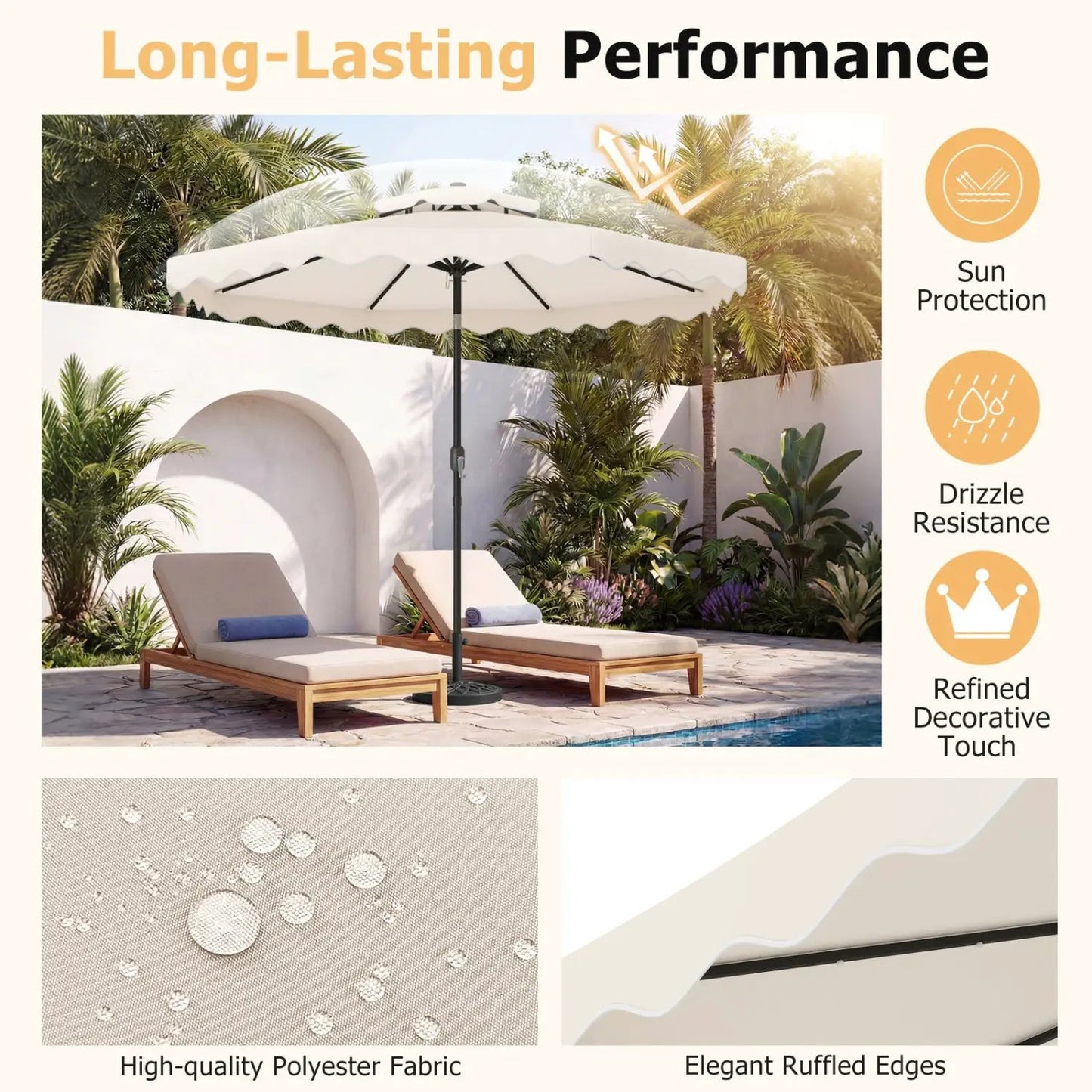 9 ft Solar LED Patio Umbrella with Tilt and Crank