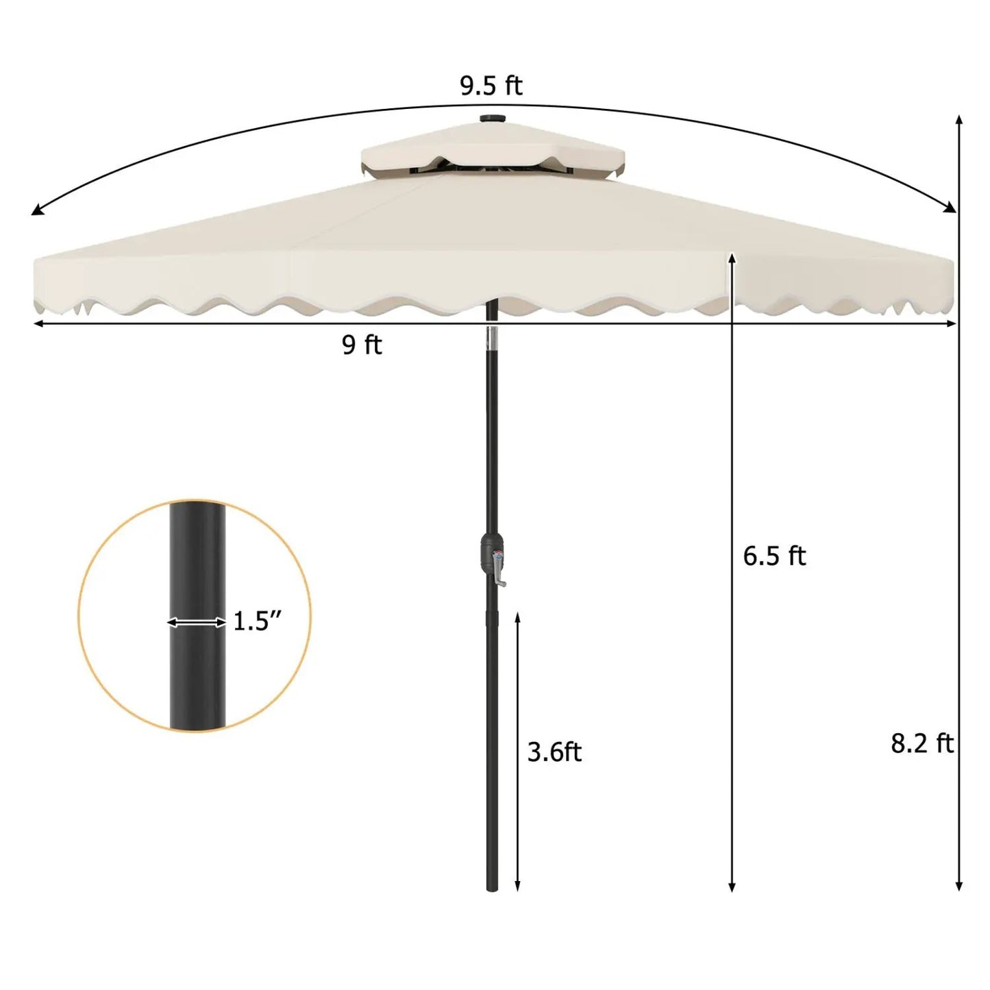 9 ft Solar LED Patio Umbrella with Tilt and Crank