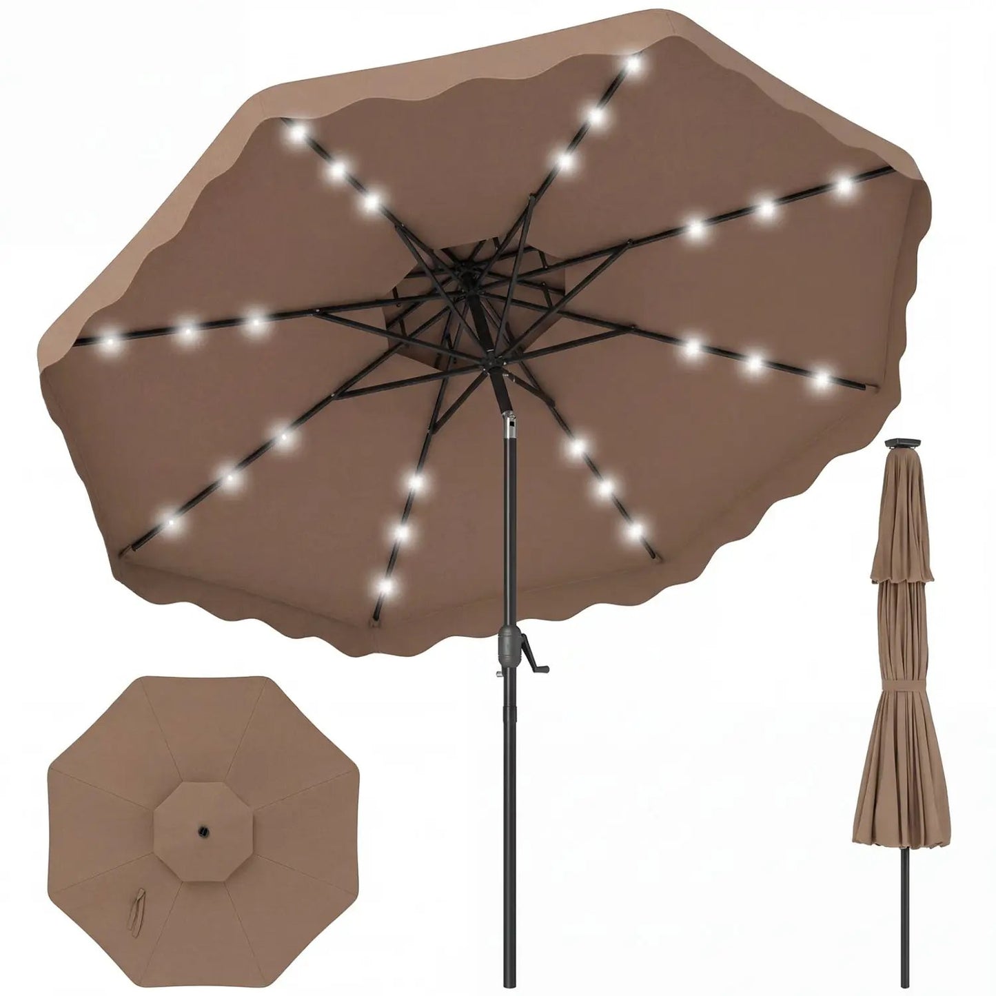 9 ft Solar LED Patio Umbrella with Tilt and Crank