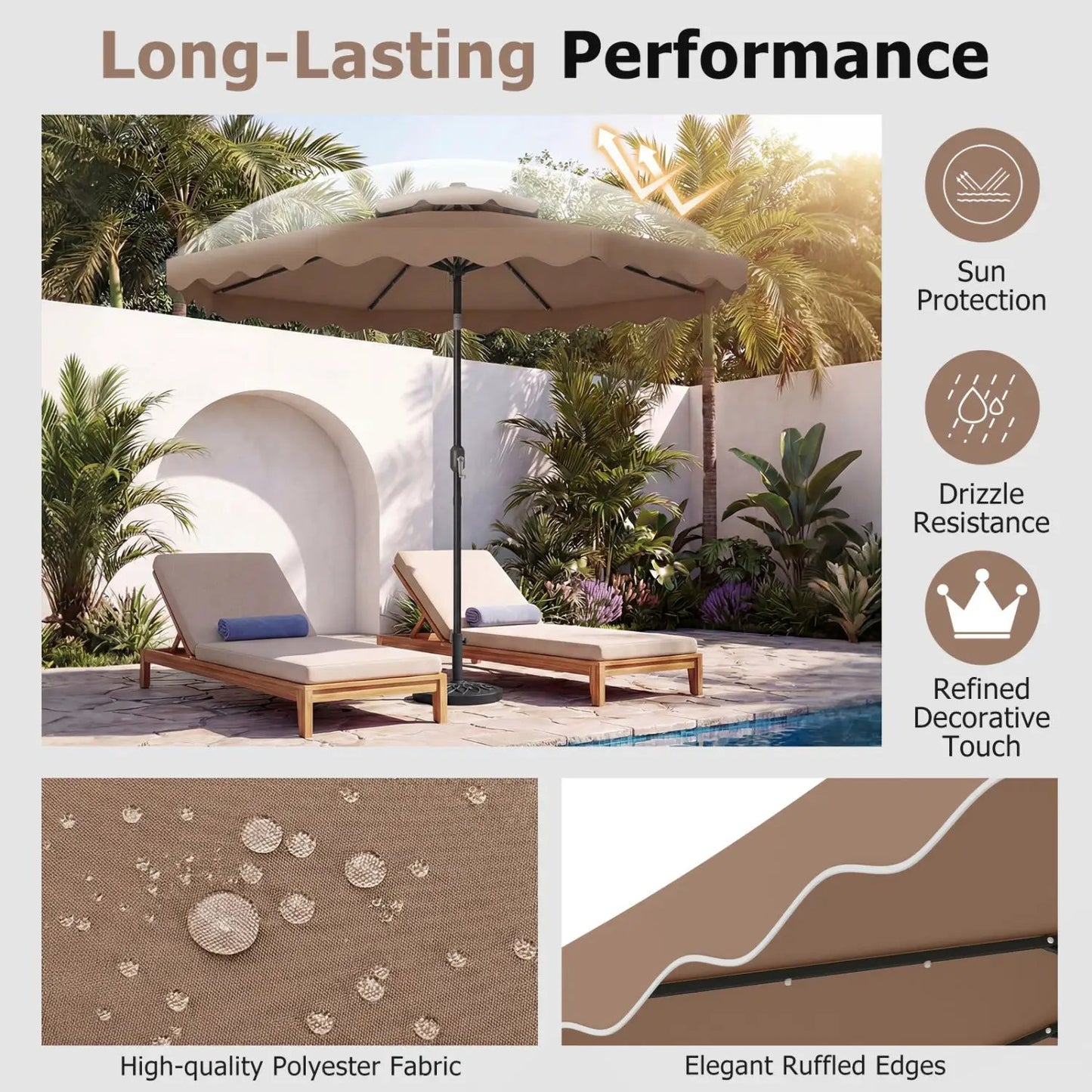 9 ft Solar LED Patio Umbrella with Tilt and Crank