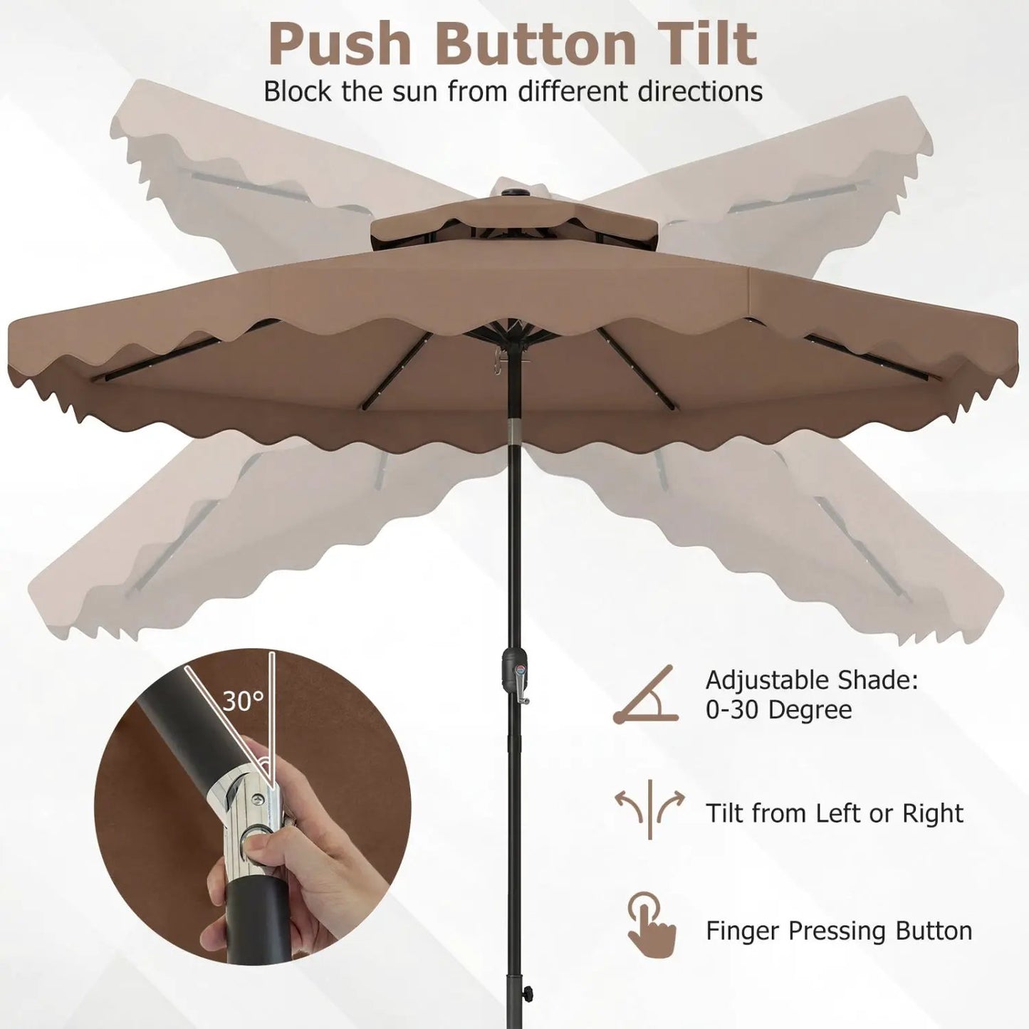 9 ft Solar LED Patio Umbrella with Tilt and Crank