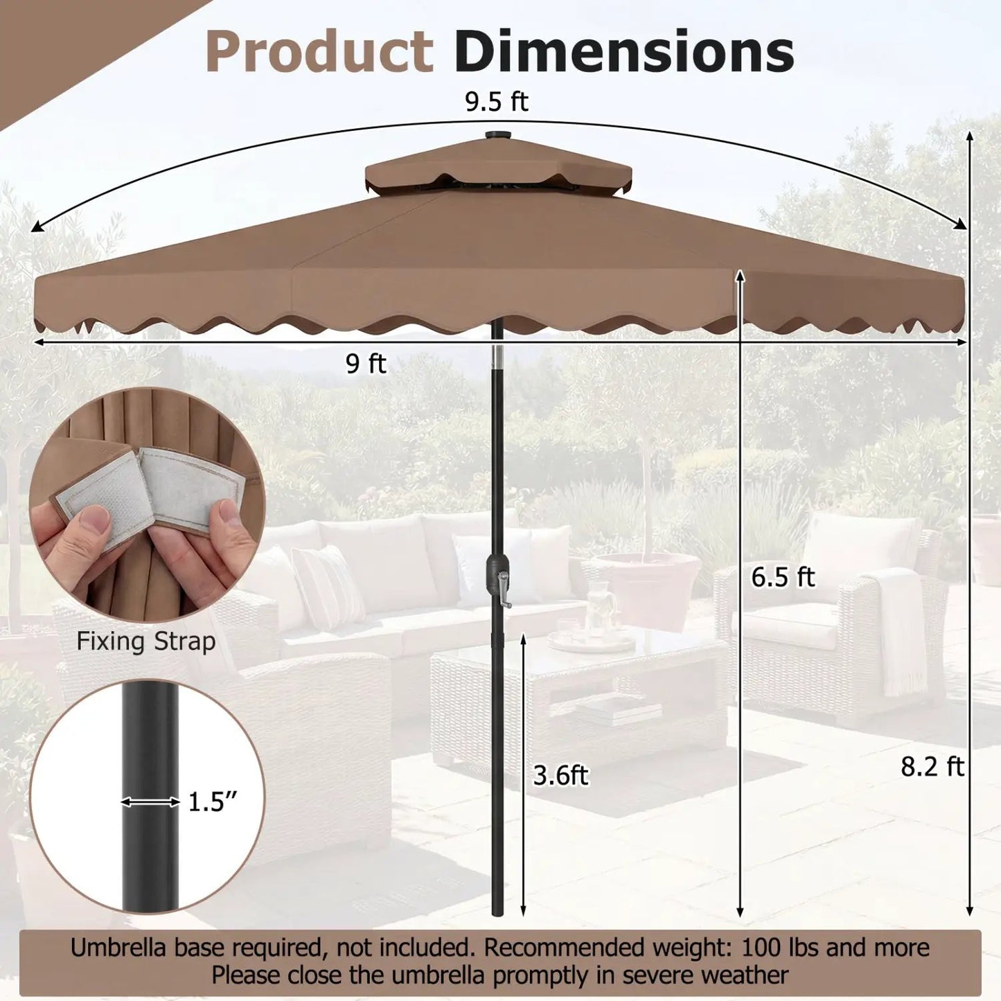 9 ft Solar LED Patio Umbrella with Tilt and Crank