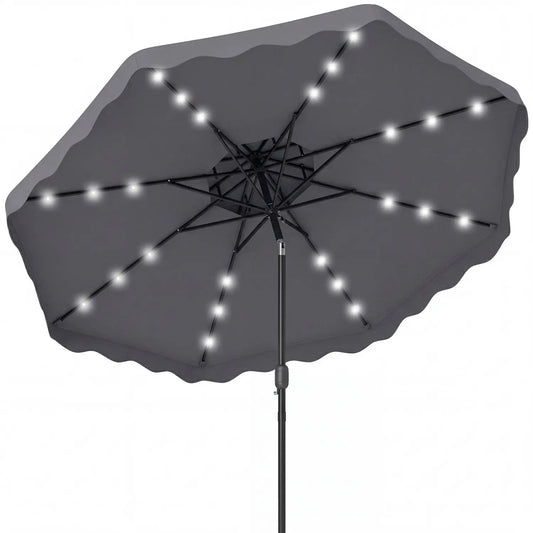 9 ft Solar LED Patio Umbrella with Tilt and Crank