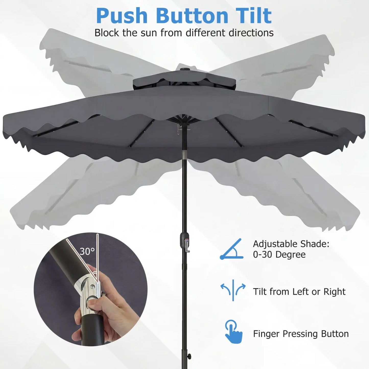 9 ft Solar LED Patio Umbrella with Tilt and Crank