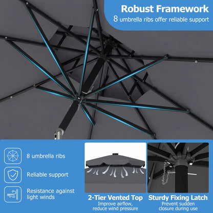 9 ft Solar LED Patio Umbrella with Tilt and Crank