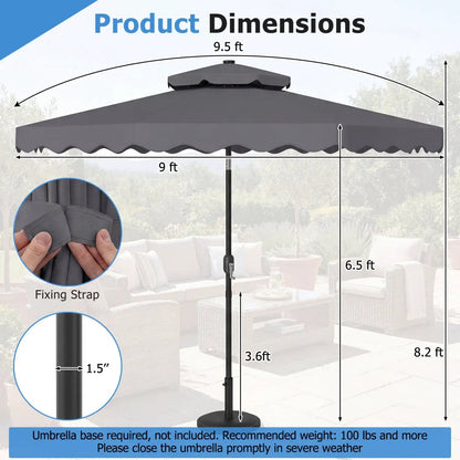 9 ft Solar LED Patio Umbrella with Tilt and Crank