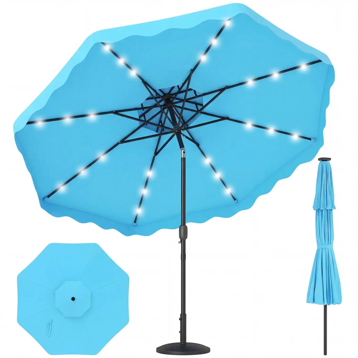9 ft Solar LED Patio Umbrella with Tilt and Crank
