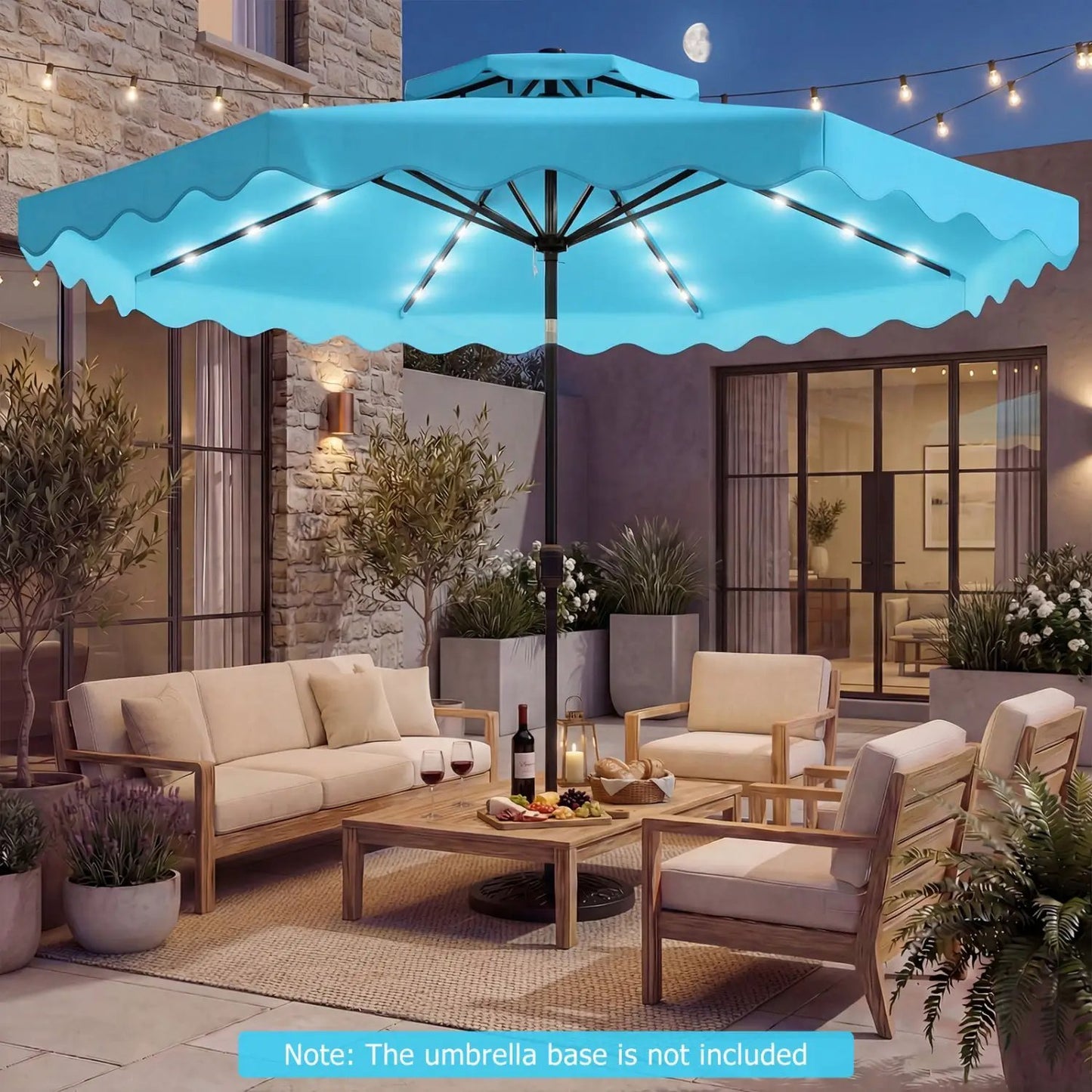 9 ft Solar LED Patio Umbrella with Tilt and Crank