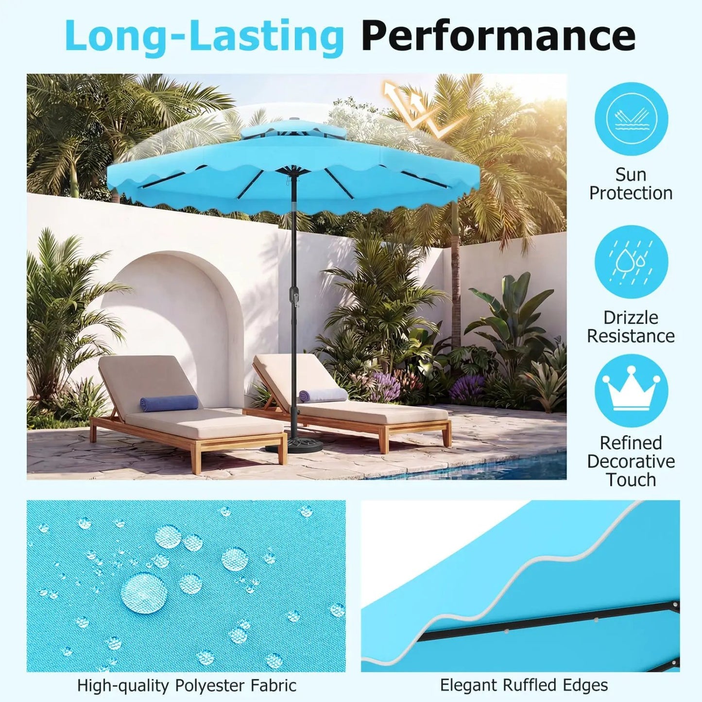 9 ft Solar LED Patio Umbrella with Tilt and Crank