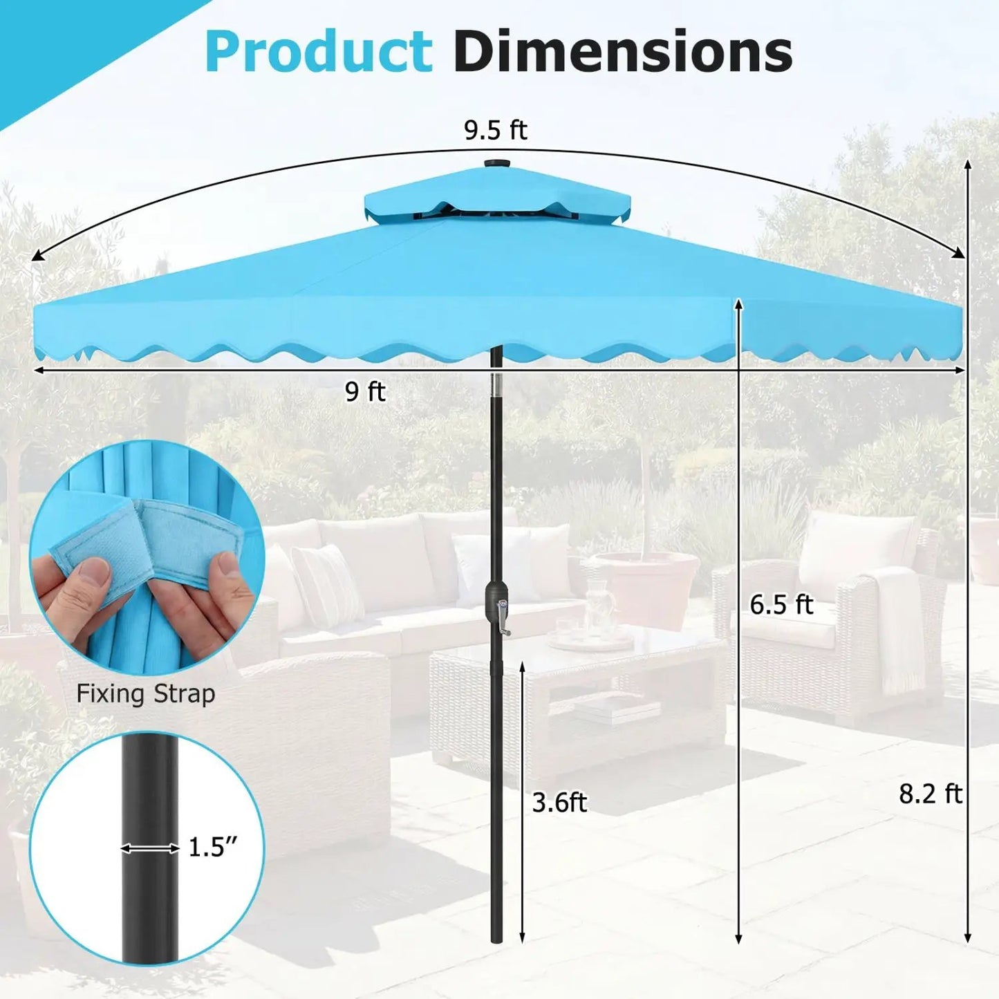 9 ft Solar LED Patio Umbrella with Tilt and Crank
