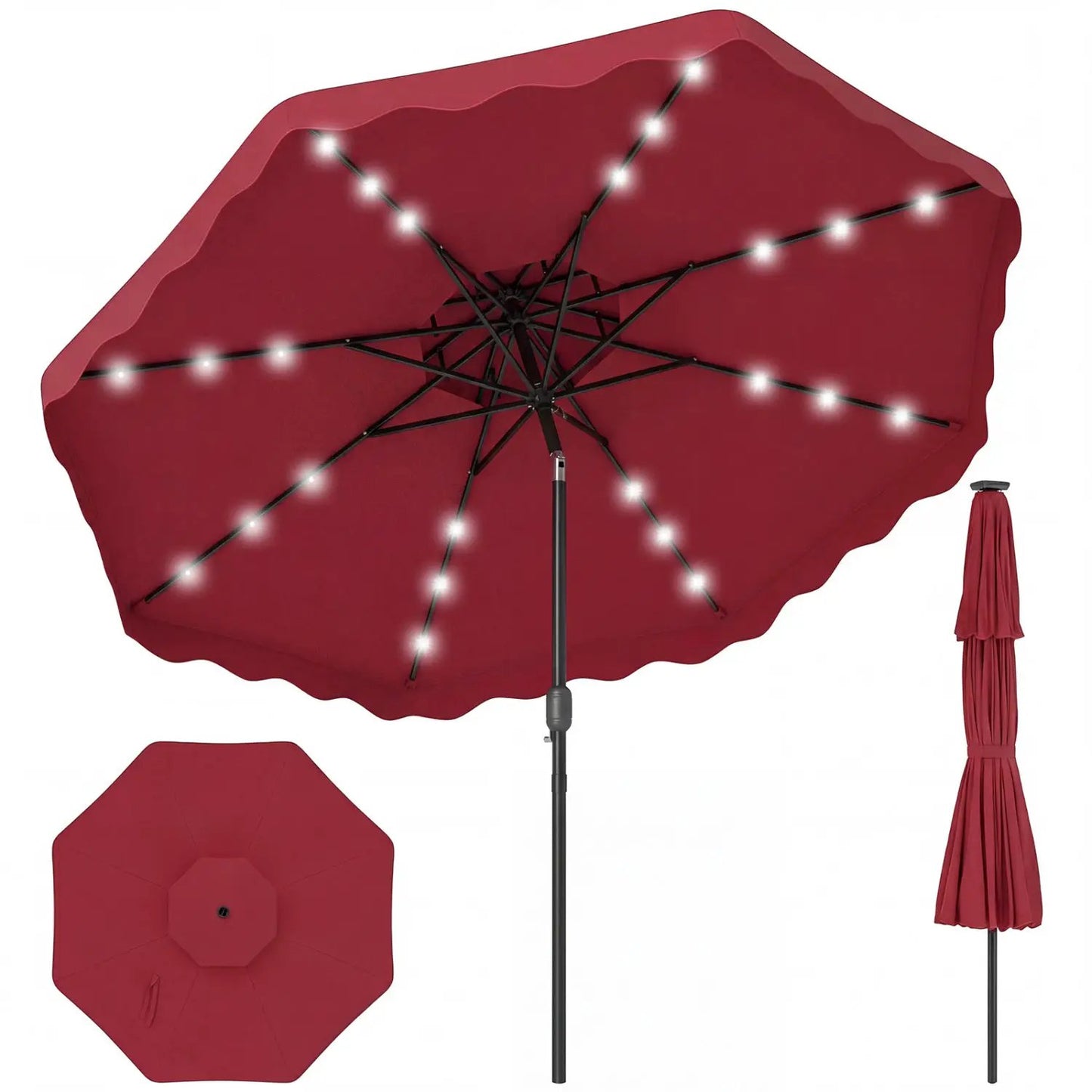 9 ft Solar LED Patio Umbrella with Tilt and Crank