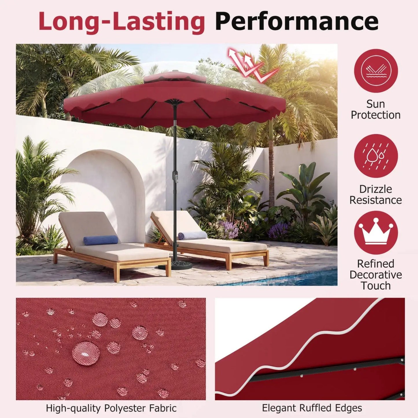9 ft Solar LED Patio Umbrella with Tilt and Crank