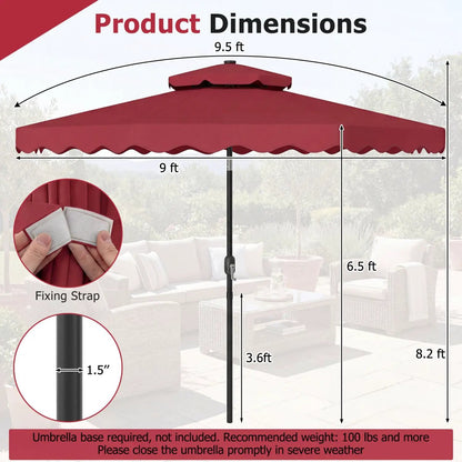 9 ft Solar LED Patio Umbrella with Tilt and Crank