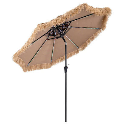 Thatched Tiki Umbrella 9 Ft With Solar Led Lights