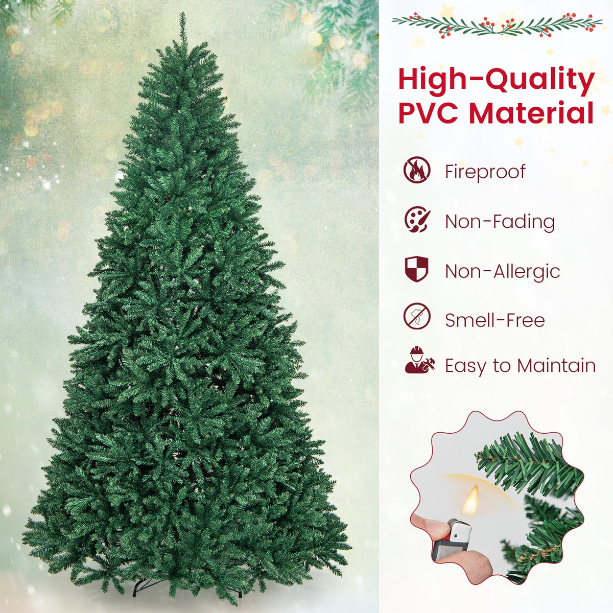 9-Foot hinged artificial PVC Christmas tree with solid metal stand, green branches DirectDeals on Tampa Home & Garden Store