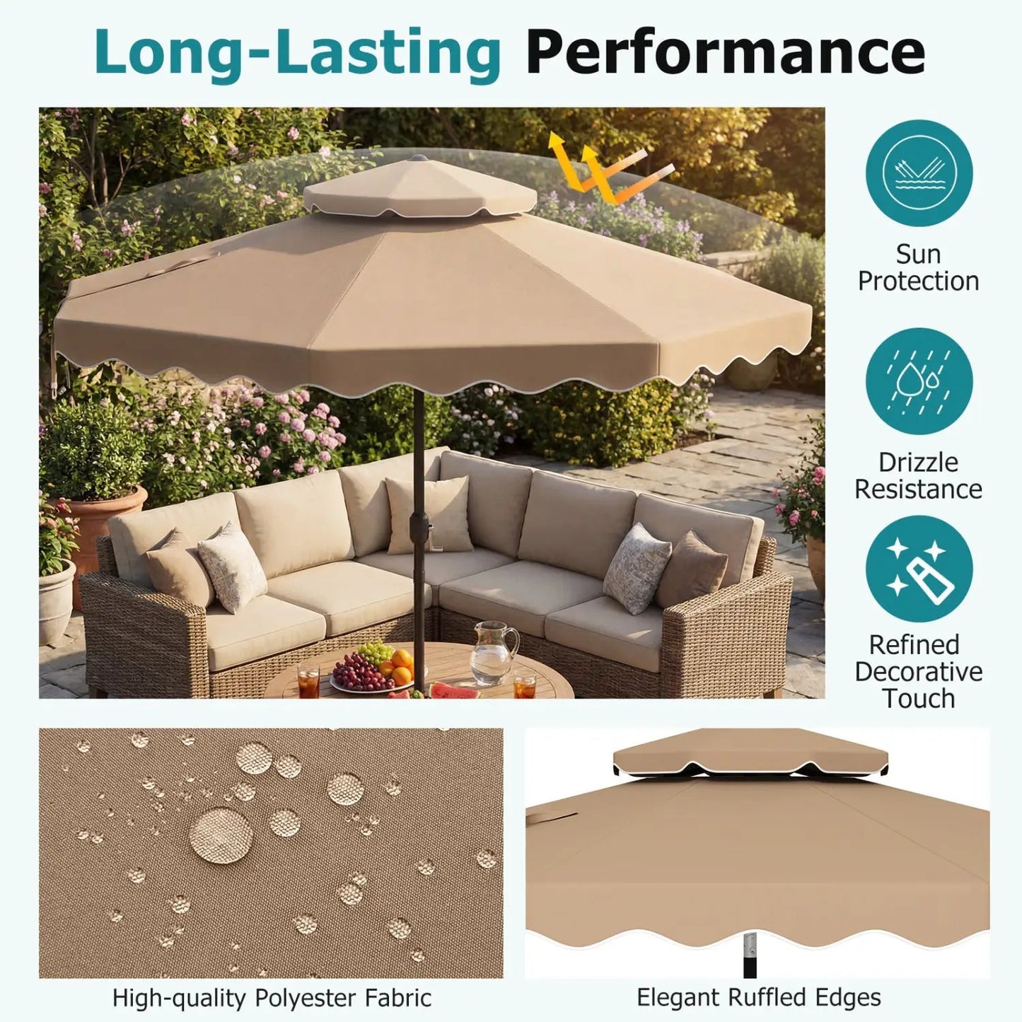 9 Feet Patio Umbrella With Push Button Tilt Crank