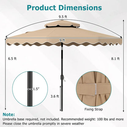 9 Feet Patio Umbrella With Push Button Tilt Crank