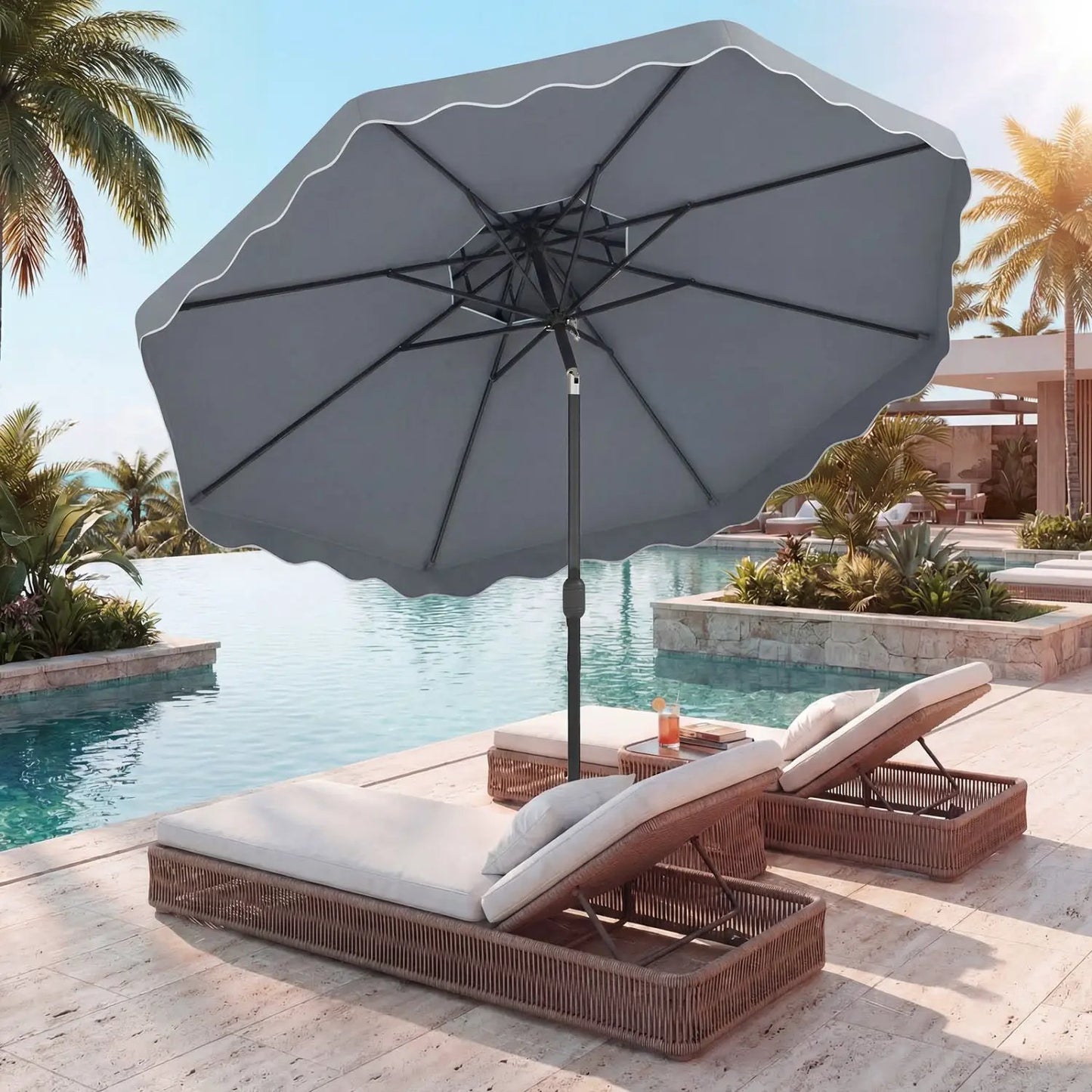 9 Feet Patio Umbrella With Push Button Tilt Crank