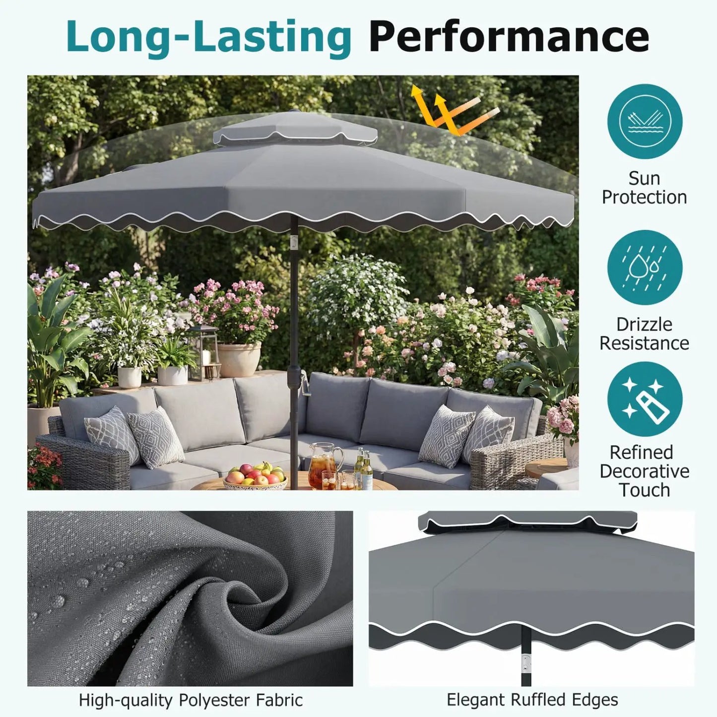 9 Feet Patio Umbrella With Push Button Tilt Crank