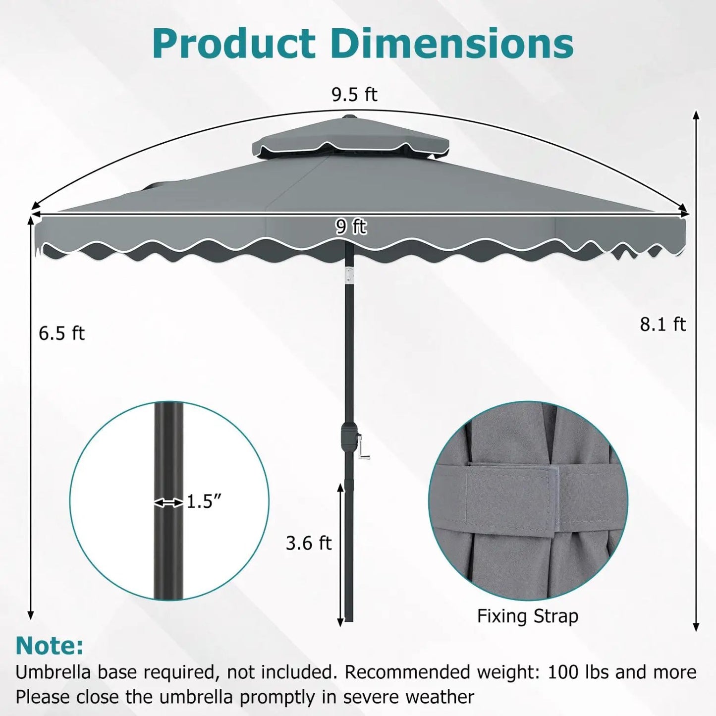 9 Feet Patio Umbrella With Push Button Tilt Crank