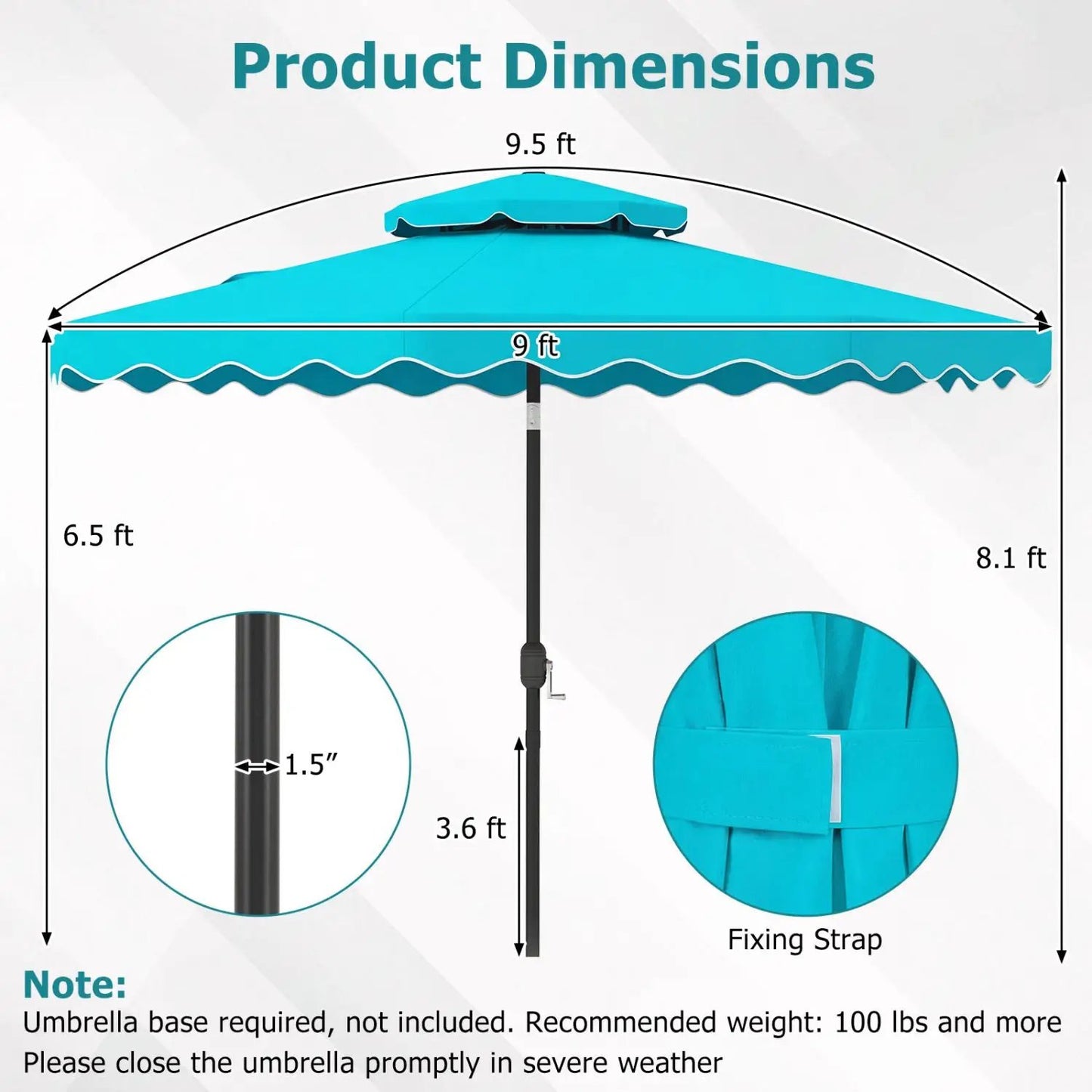 9 Feet Patio Umbrella With Push Button Tilt Crank