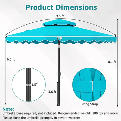 9 Feet Patio Umbrella With Push Button Tilt Crank