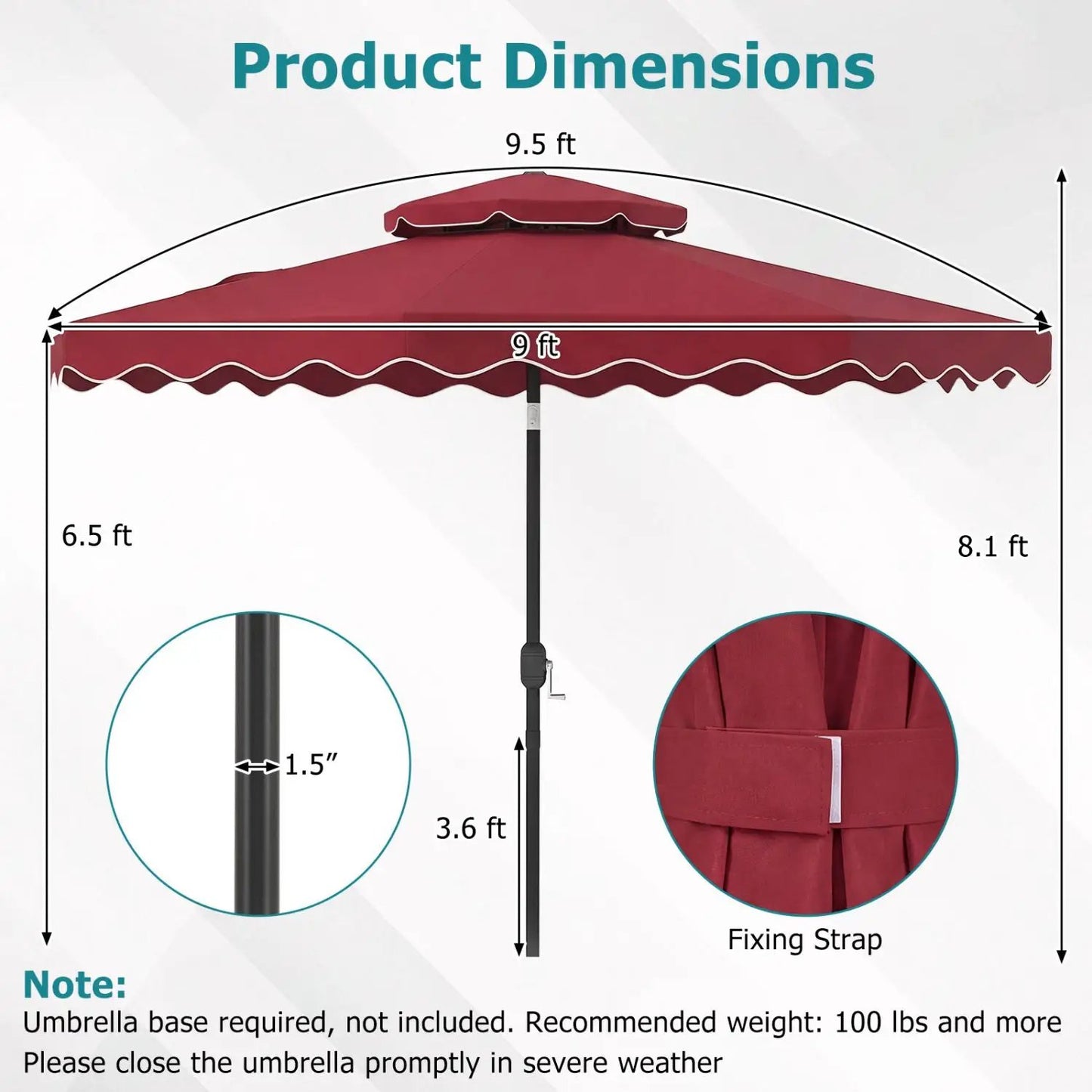 9 Feet Patio Umbrella With Push Button Tilt Crank
