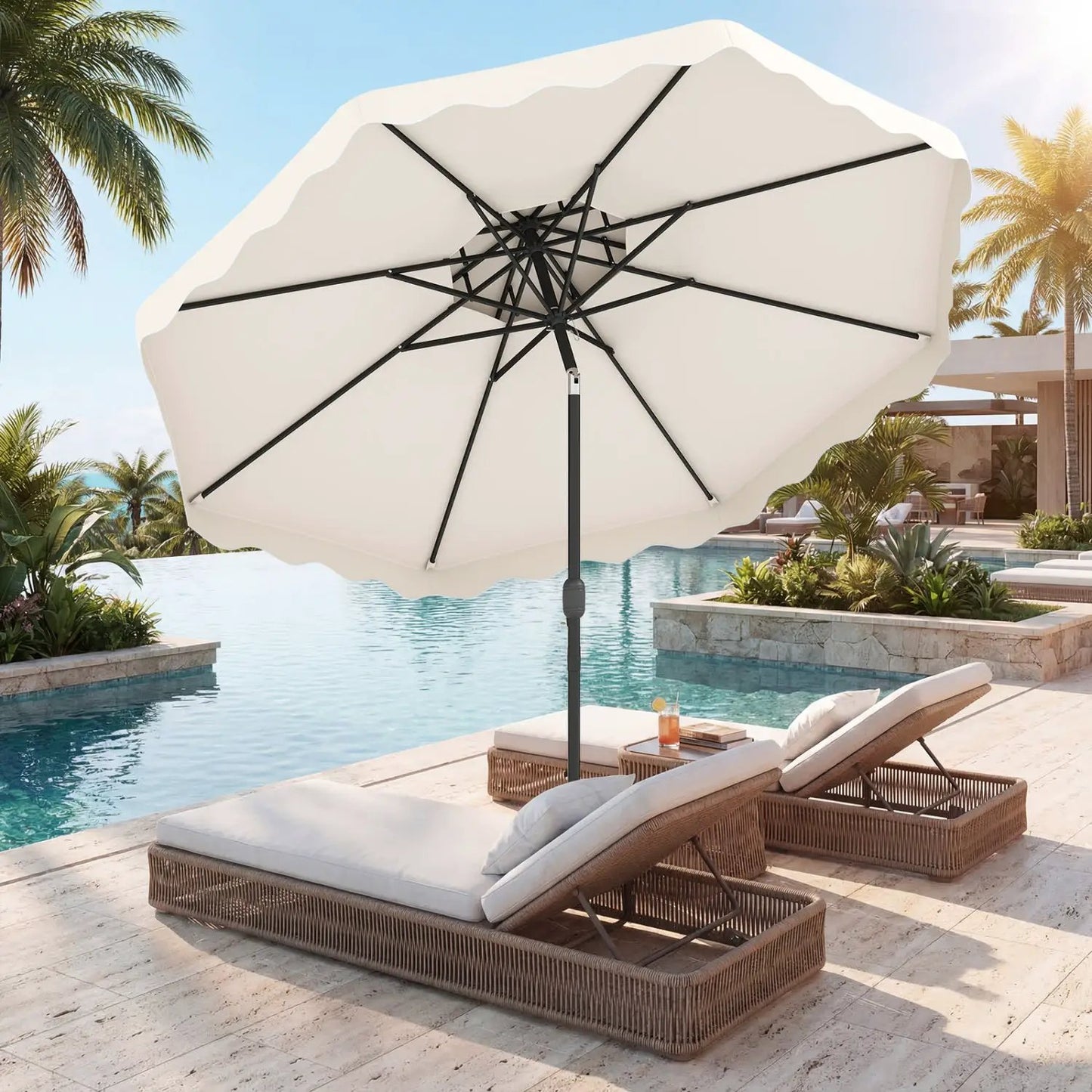 9 Feet Patio Umbrella With Push Button Tilt Crank