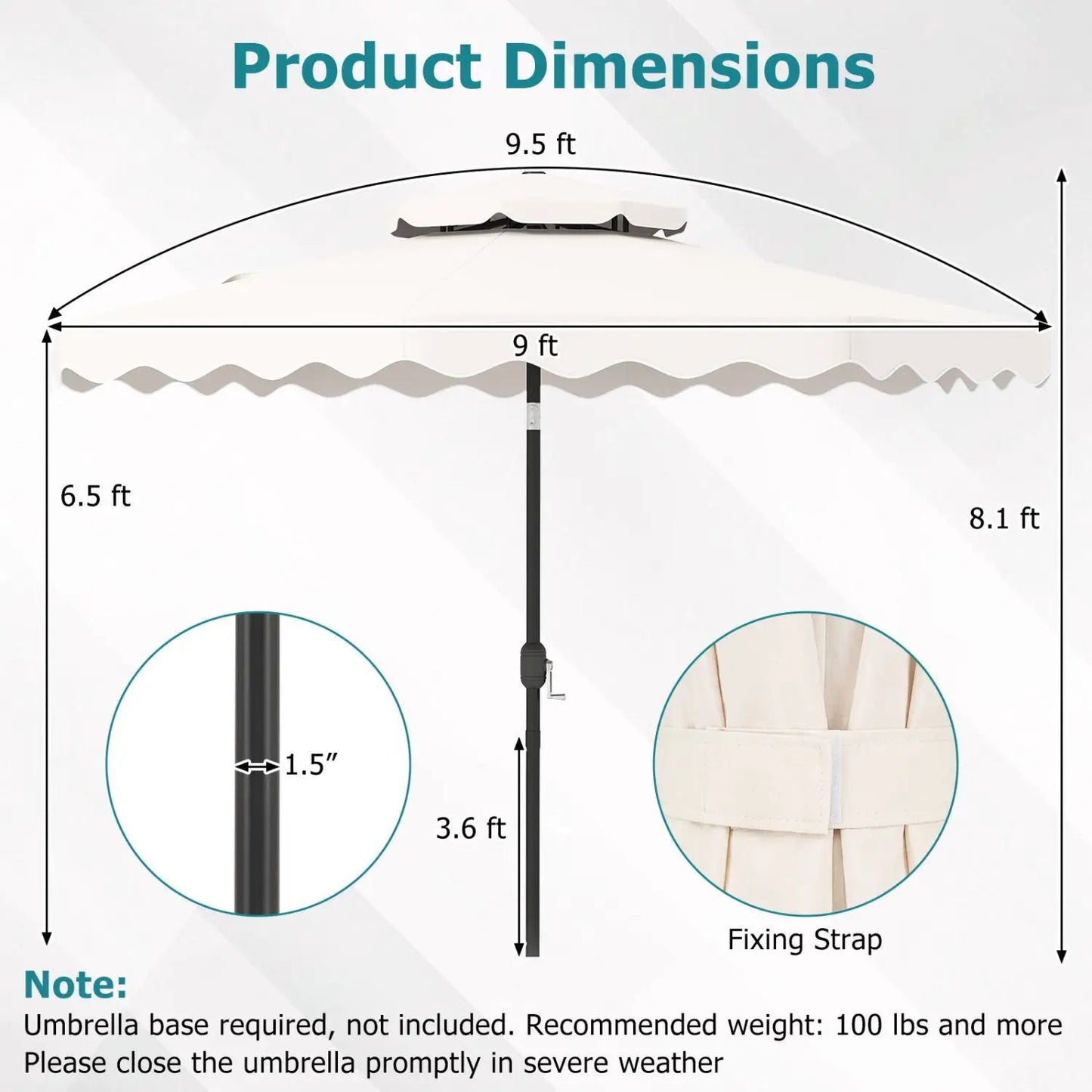 9 Feet Patio Umbrella With Push Button Tilt Crank