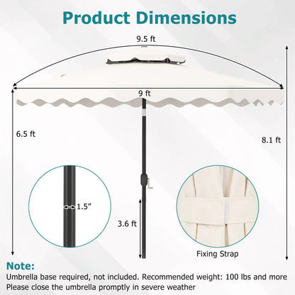 9 Feet Patio Umbrella With Push Button Tilt Crank