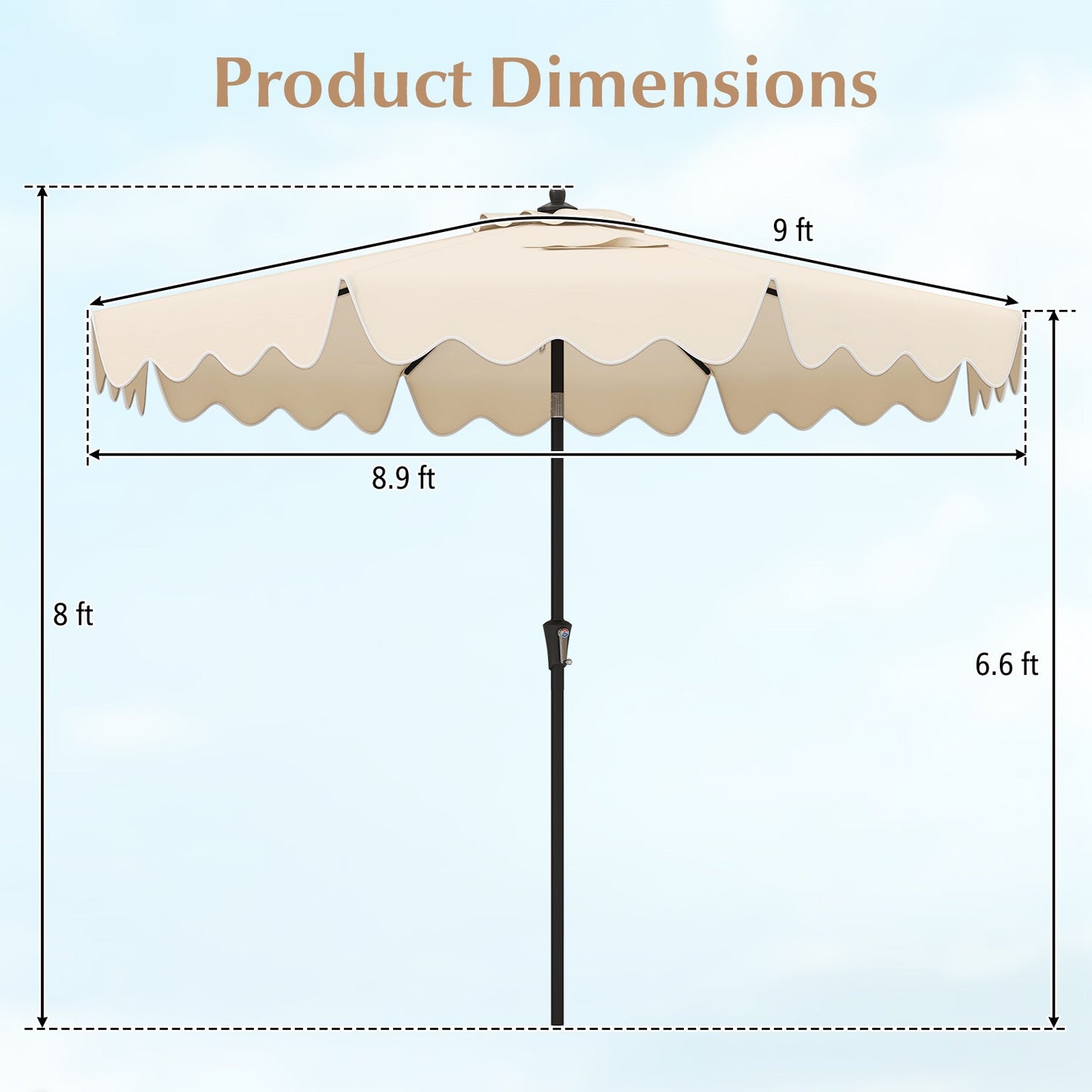 9 Feet Patio Umbrella with Crank Handle and Push Button Tilt-Beige