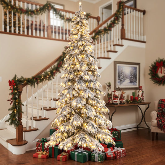 9 Feet Pre-Lit Artificial Xmas Tree Hinged Xmas Tree with Quick Power Connectors - Tampa Home & Garden Store
