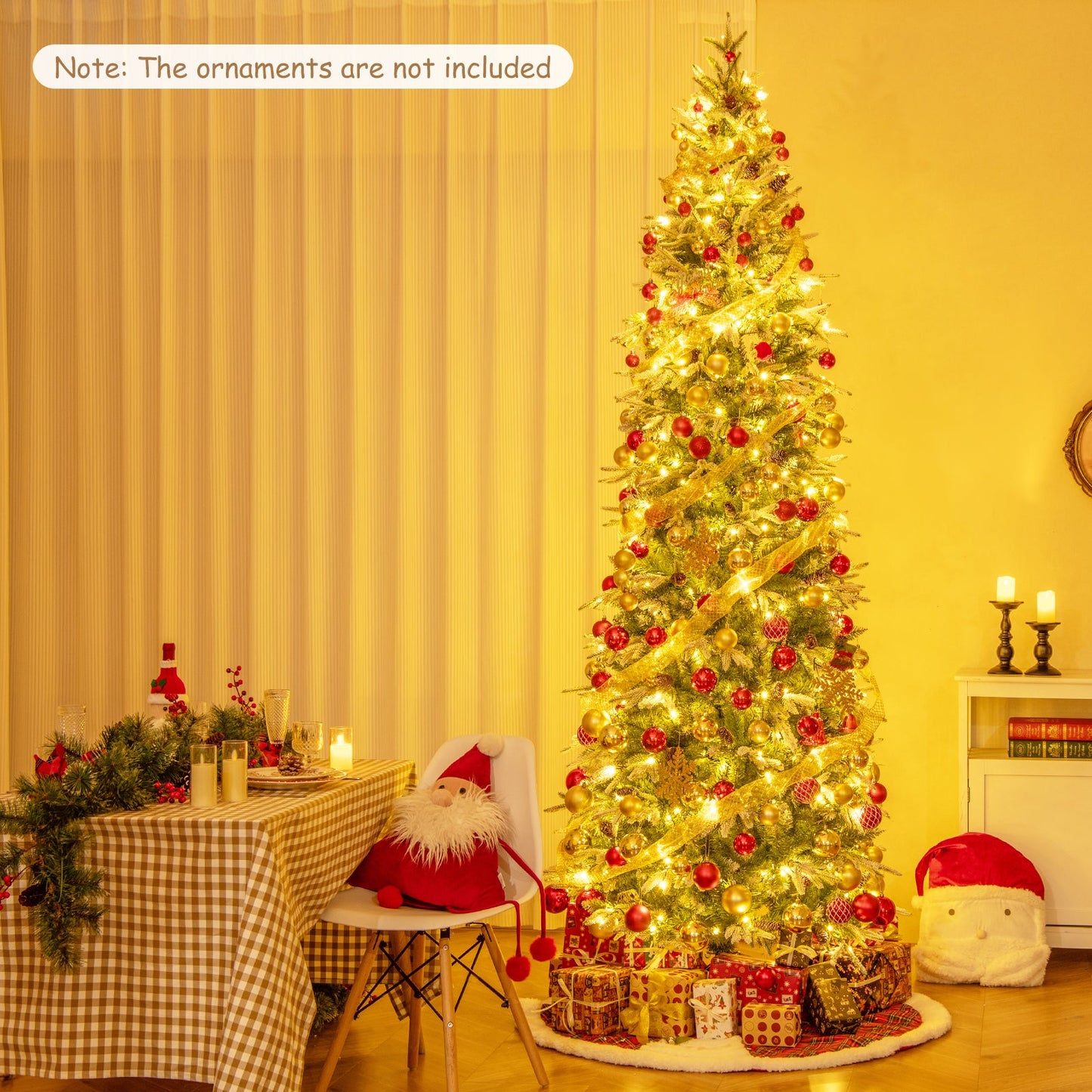 6/7.5/9 Feet Pre-Lit Artificial Christmas Tree Snow Flocked Hinged-9 FT