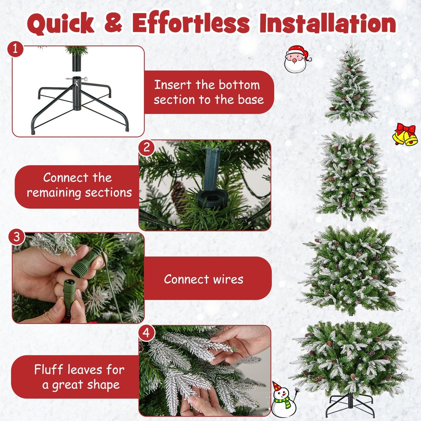 6/7.5/9 Feet Pre-Lit Artificial Christmas Tree Snow Flocked Hinged-9 FT