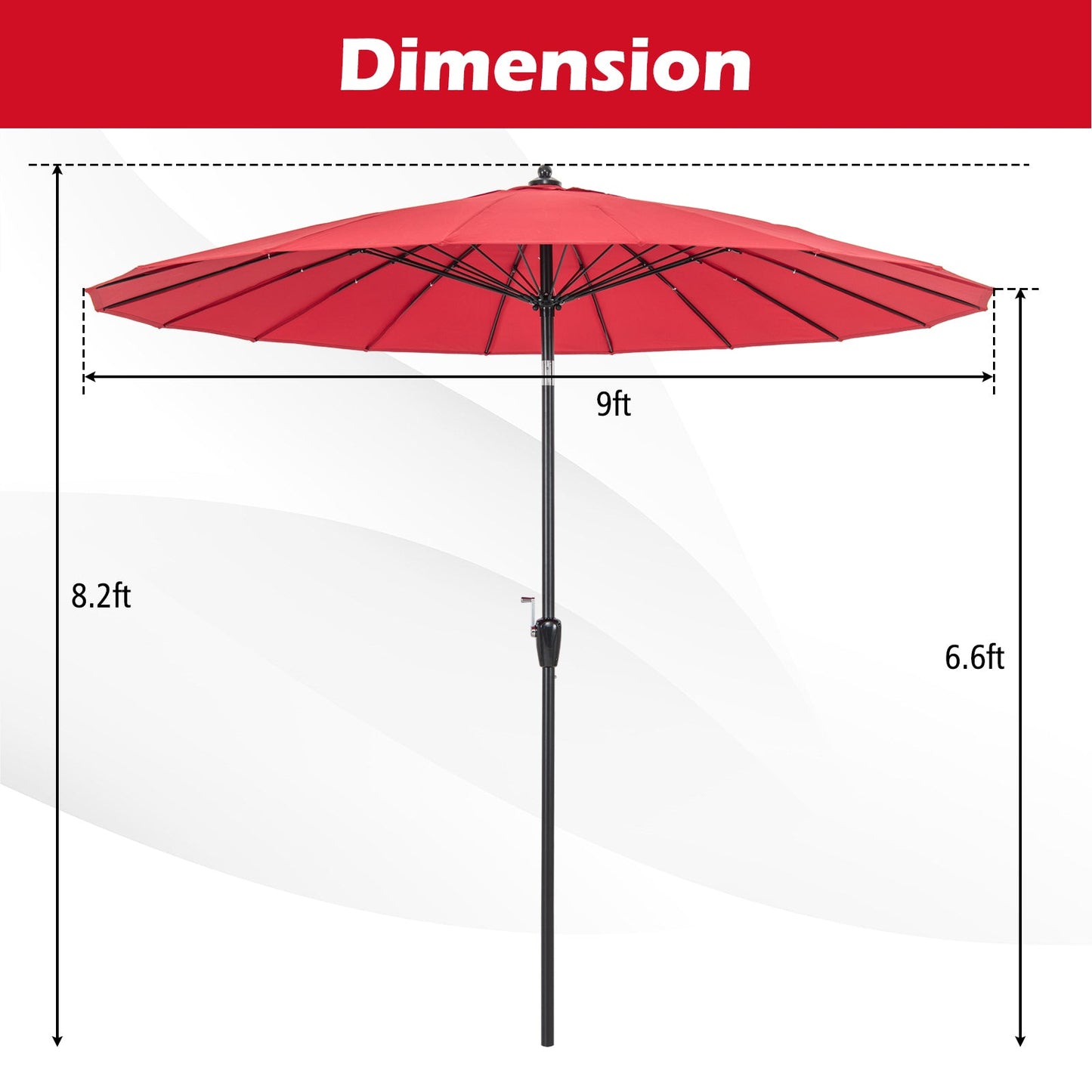 9 Feet Round Patio Umbrella with 18 Fiberglass Ribs-Wine