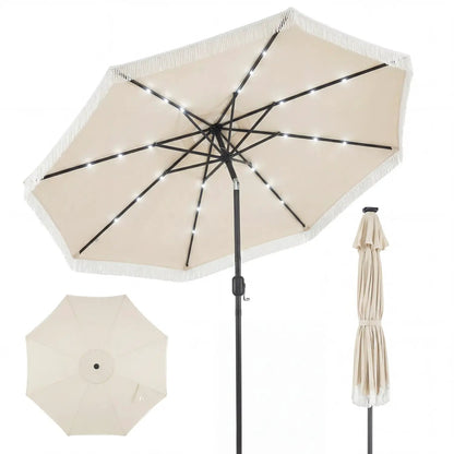 9 Feet Solar Patio Umbrella with 24 Led Lights