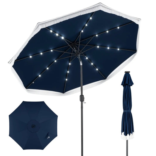 9 Feet Solar Patio Umbrella with 24 Led Lights