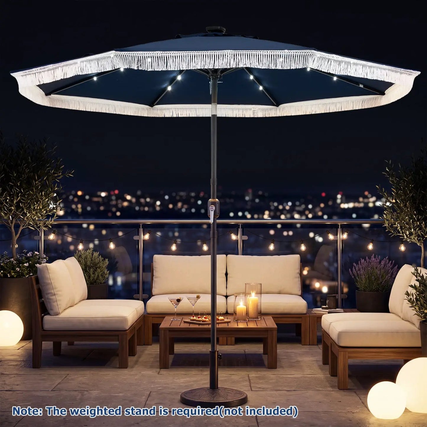 9 Feet Solar Patio Umbrella with 24 Led Lights