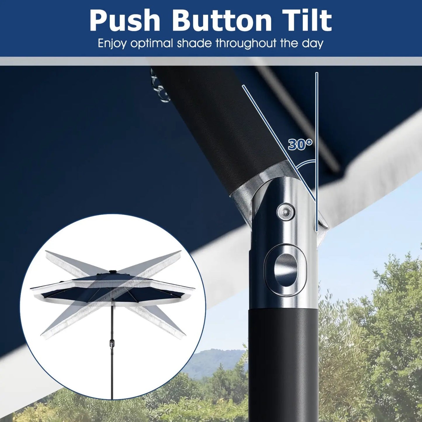 9 Feet Solar Patio Umbrella with 24 Led Lights