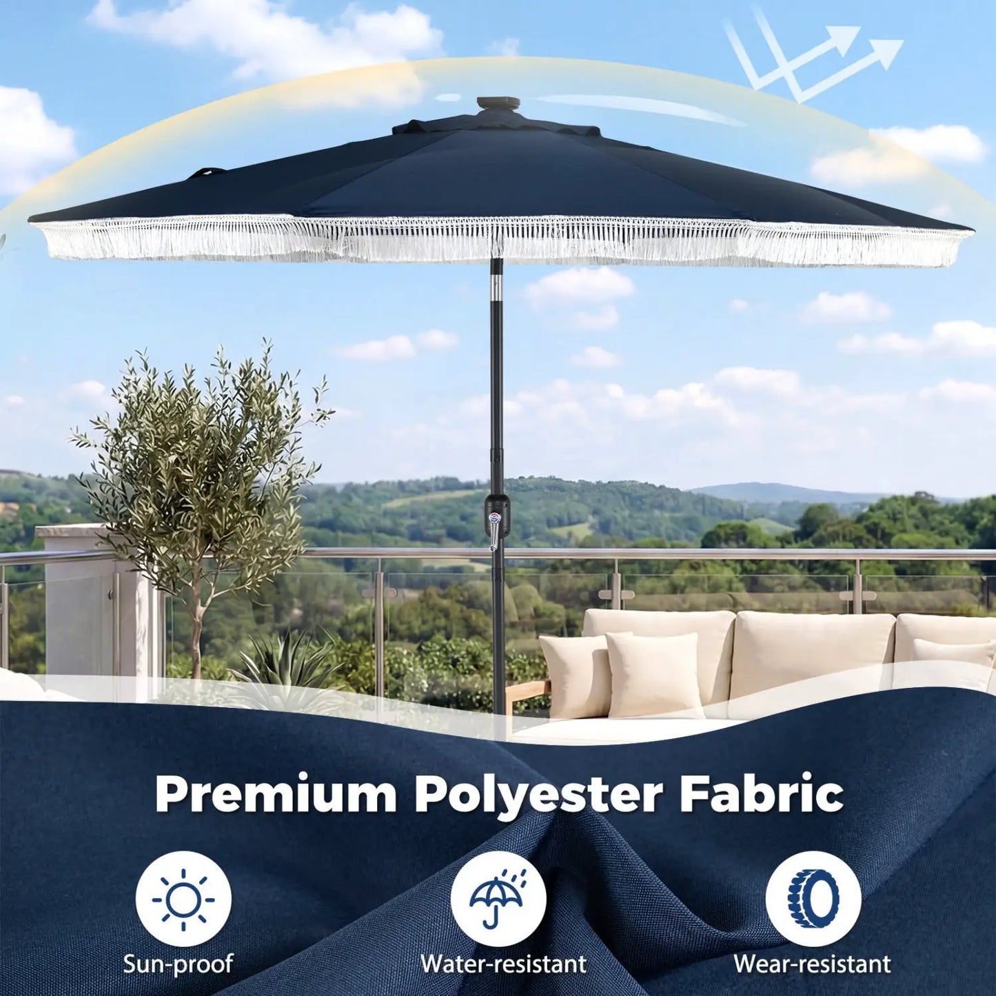 9 Feet Solar Patio Umbrella with 24 Led Lights