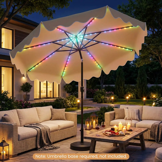 9 Ft Solar Patio Umbrella with LED Lights by DirectDeals, white scalloped canopy on Tampa Home & Garden Store
