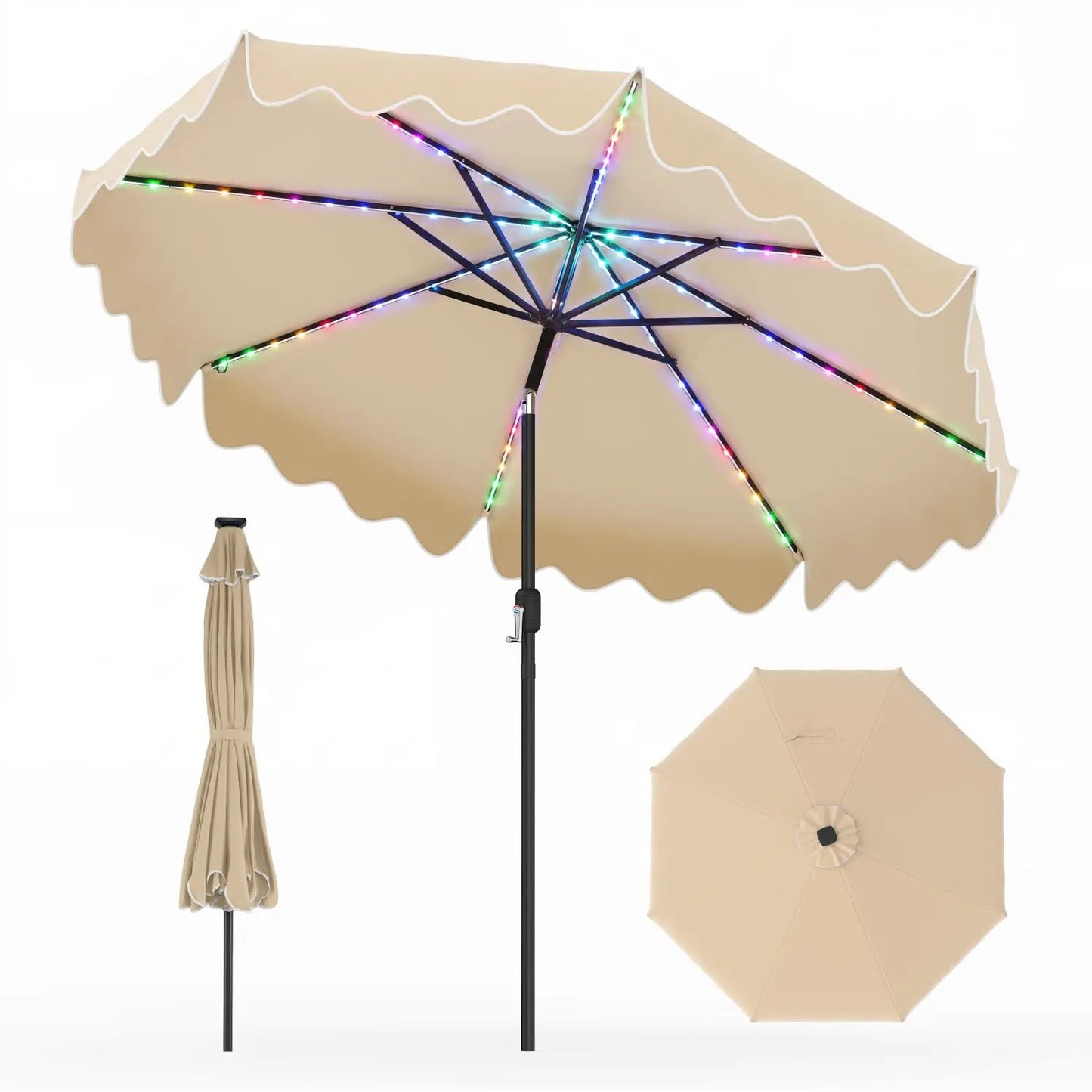 9 Ft Solar Patio Umbrella With LED Lights