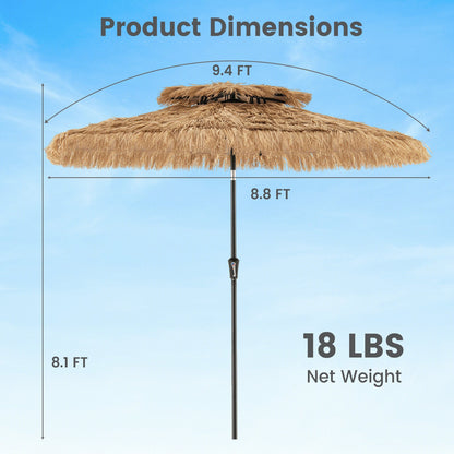 9 Feet Thatched Tiki Umbrella with 8 Ribs