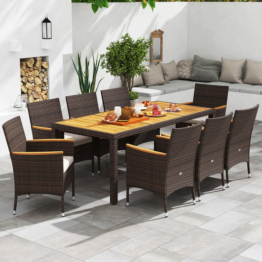 9 Piece Outdoor Dining Set with Acacia Wood Table Top - Tampa Home & Garden Store