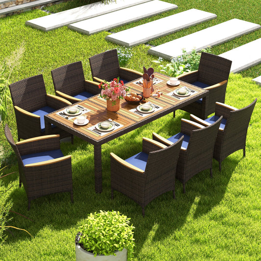 9 Piece Outdoor Dining Set with Acacia Wood Table Top - Tampa Home & Garden Store