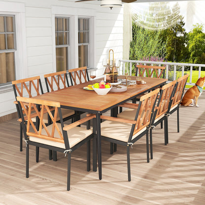 Juego de comedor para patio de 9 piezas con orificio para sombrilla de 1.9 pulgadas y cojines de asiento