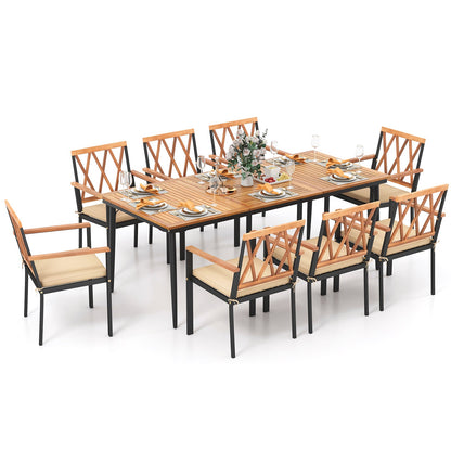 Juego de comedor para patio de 9 piezas con orificio para sombrilla de 1.9 pulgadas y cojines de asiento