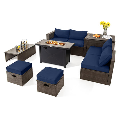 9 Pieces Outdoor Patio Furniture Set with 42 Inch Propane Fire Pit Table-Red