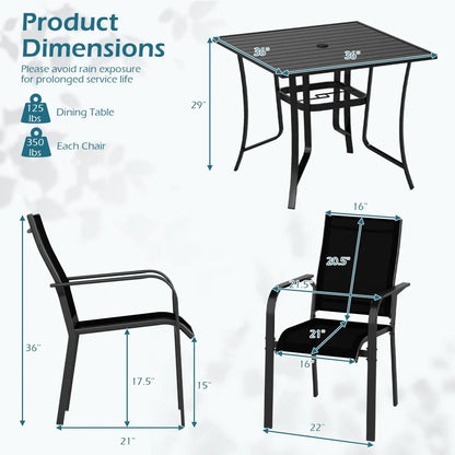 5 Piece Patio Dining Set for Four with Chairs